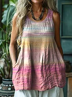 Women's Retro Cancer Awareness Ribbon Art Gradient Style Linen Sleeveless Tank Top