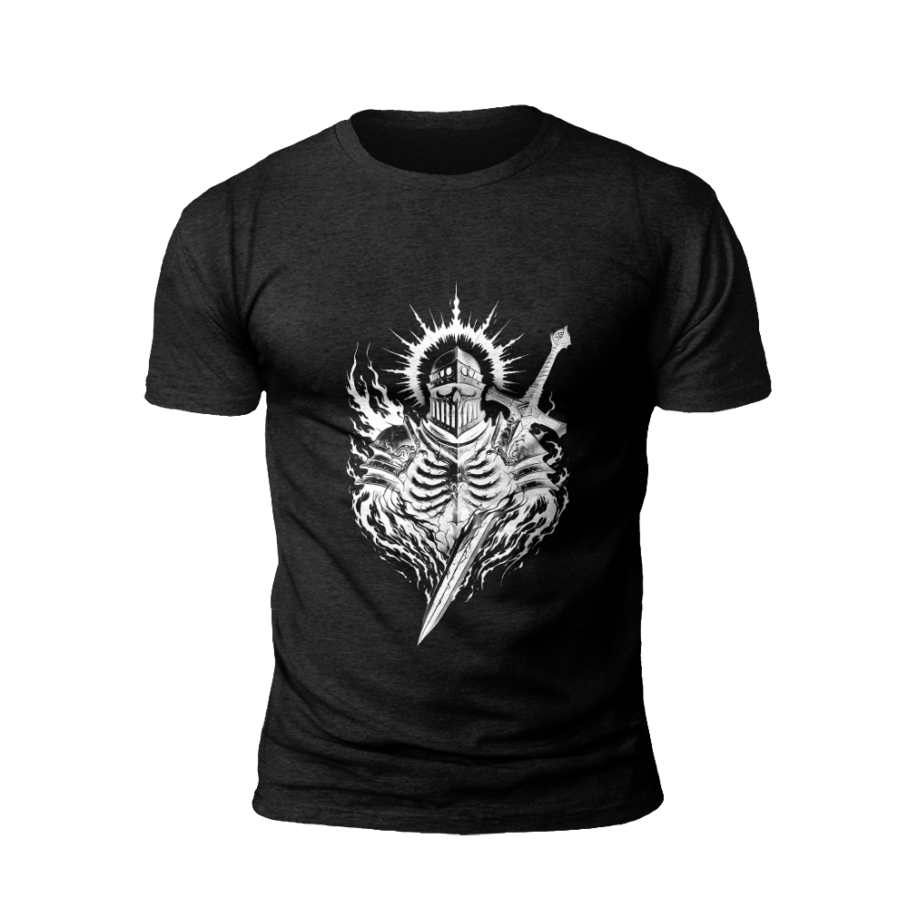 Spectral Guardian: Armored Skull with Sword and Wings t-shirt