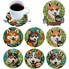 6Pcs/set Diamond Painting Wooden Puppy Coaster Cup Cushion With Holder