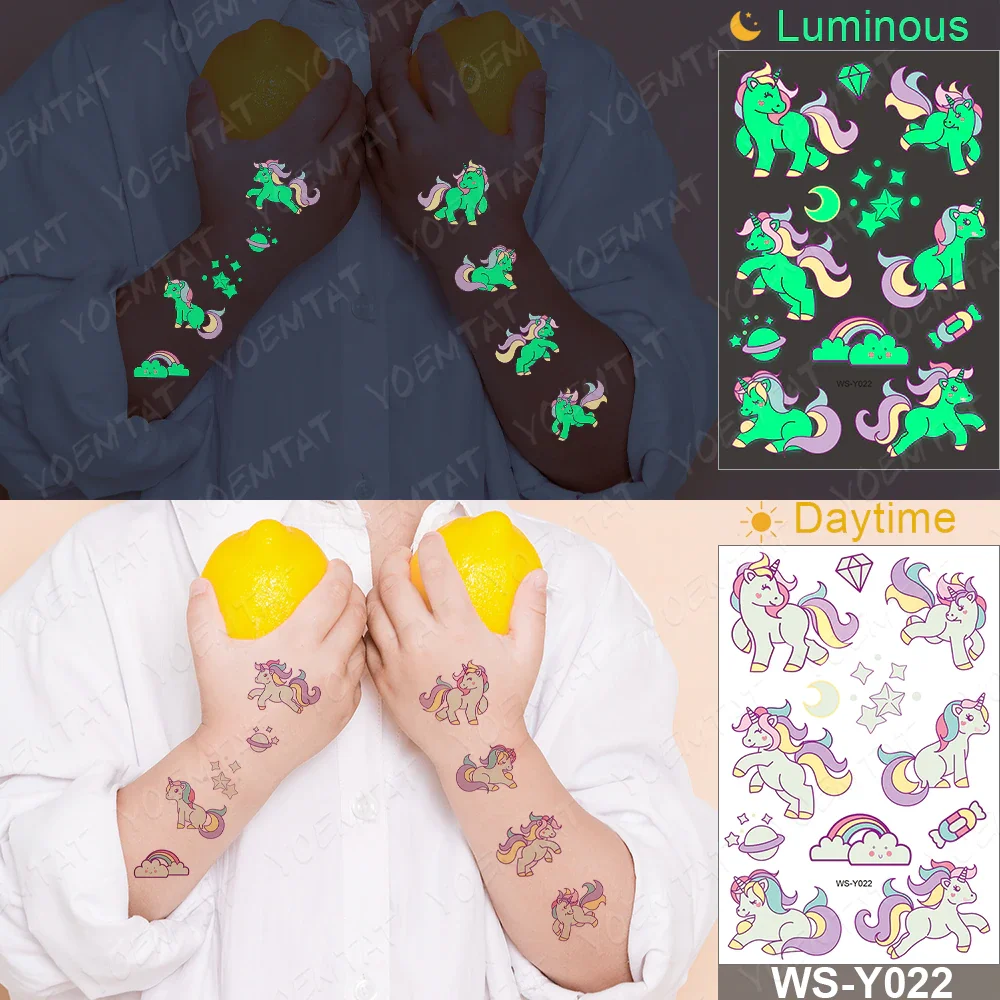 Sdrawing Temporary Tattoo Sticker Glowing Panda Fox Tiger Cute Animal Luminous Children Tatoo Kid Body Arm Glitter Fake Tatto