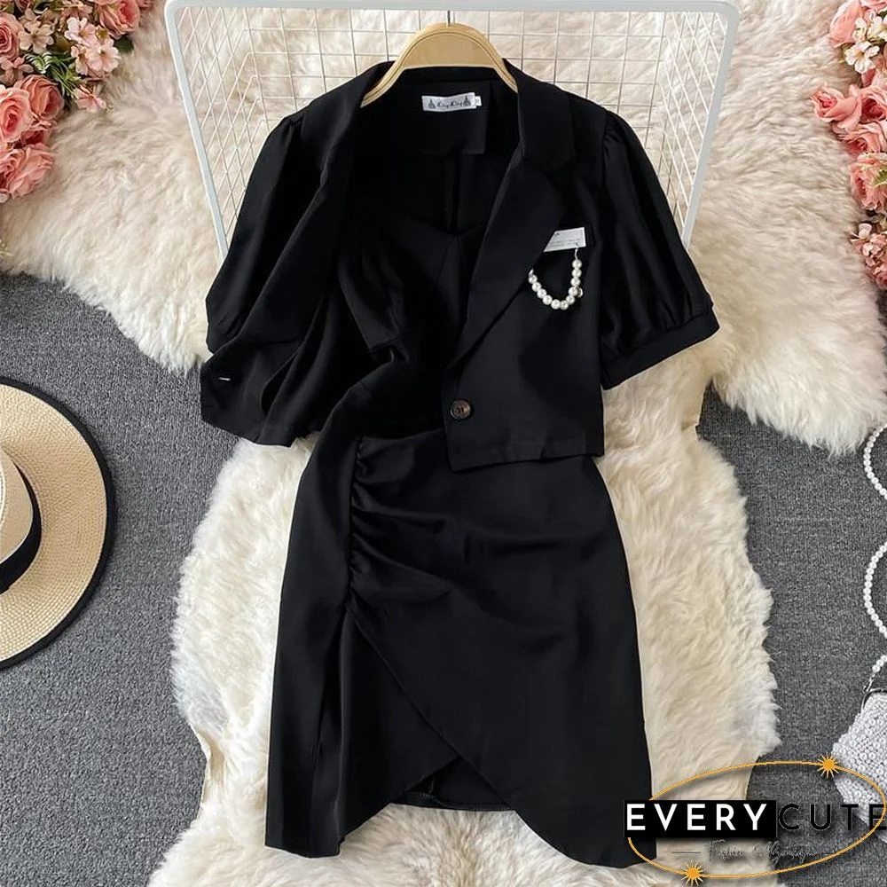 Fashion Lapel Coat+Cami Dress P11584