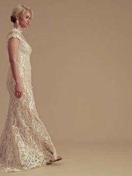 Mermaid Wedding Dress Lace Beading High Neck Design for Bride Formal Gown