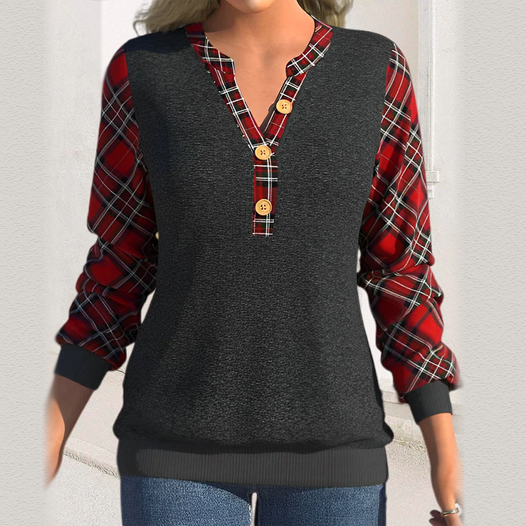 Sweater with Checkerboard Pattern and Buttons | 168DEAL