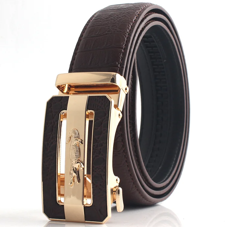 2023 New Hot Selling Crocodile Pattern Men's Belt Business Automatic Buckle Belt Youth High end Two Layer Cowhide Pants Belt_ viptrois