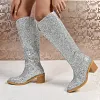 Women's Shiny Pointed Toe Full Sequin Rhinestone Knee-High Boots