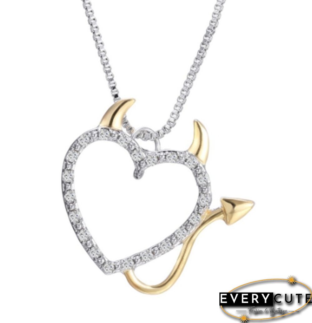 925 Standard Silver Love Heart Accent Devil Pendant Necklaces Jewelry for Women Summer