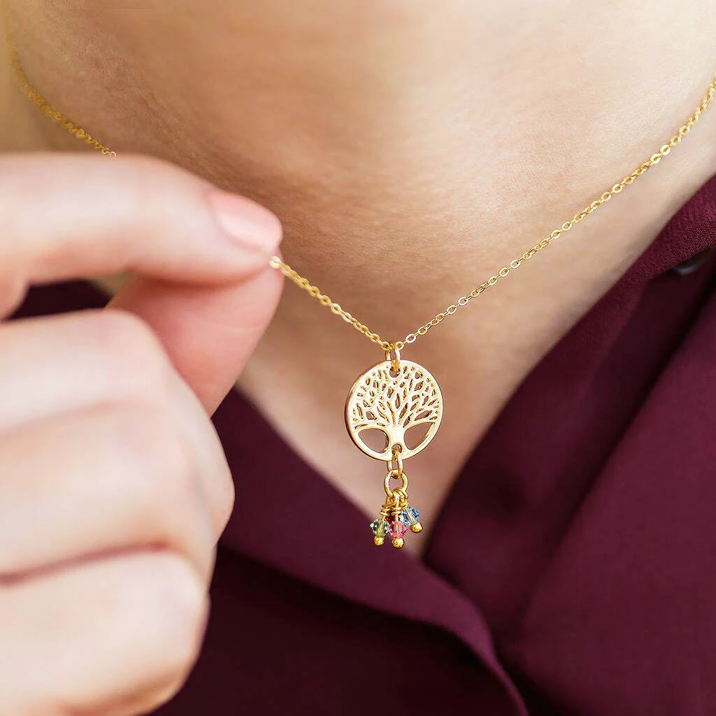 Vangogifts Gold Family Tree Birthstone Charm Necklace | Best Gift for Mom Wife Girlfriend Family