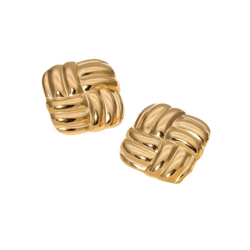 Geometric Square Braided Pattern Earrings Personality Simple Fashion Stainless Steel Earrings For Women