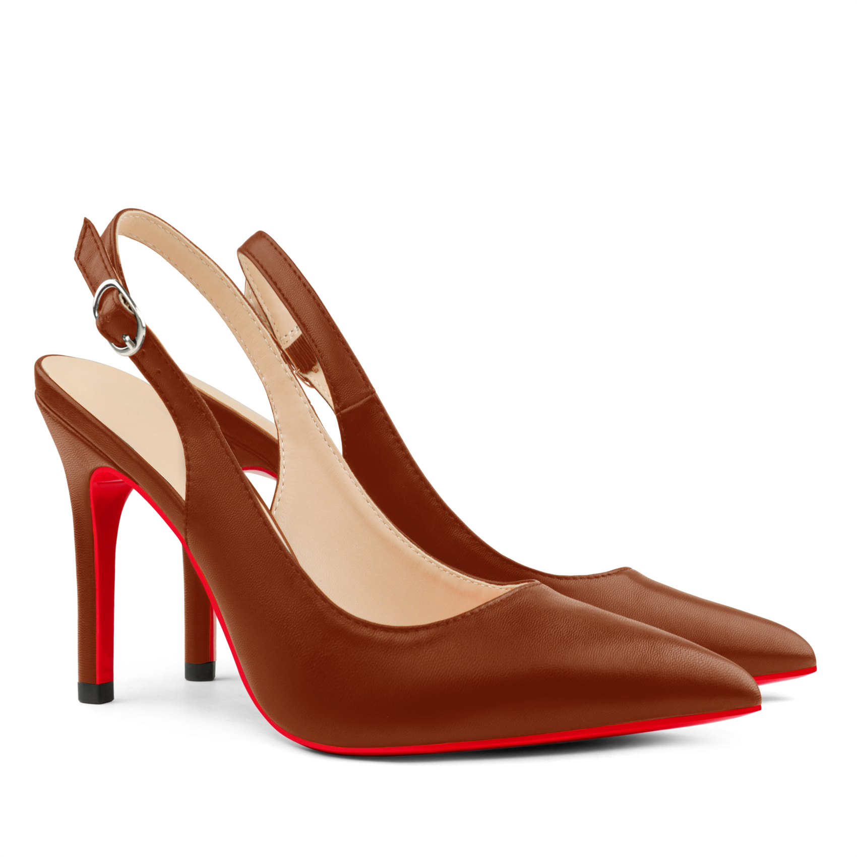 90mm Women's Pointed Toe Slingback Matte Heels Red Bottoms Pumps Comfortable Dress Shoes-vocosishoes