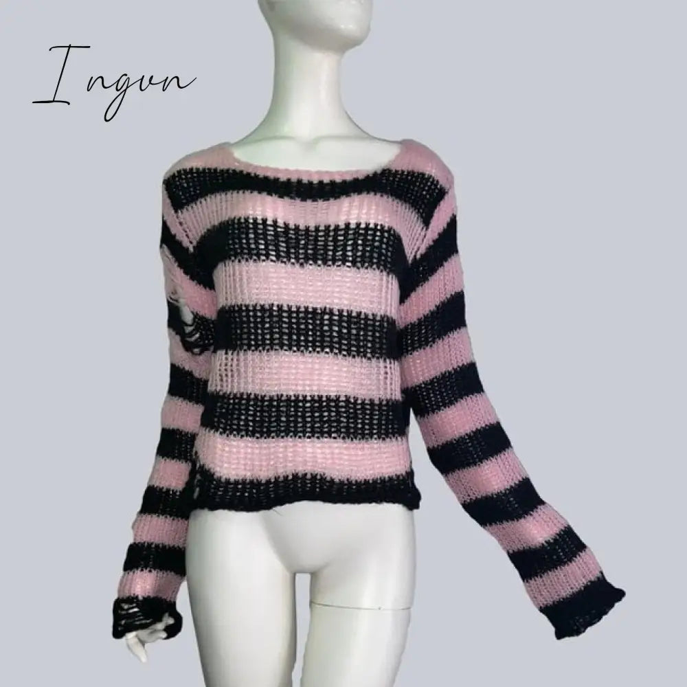Ingvn - Plus Size Punk Gothic Long Unisex Sweater Dress Cool Hollow Out Hole Broken Jumper Loose