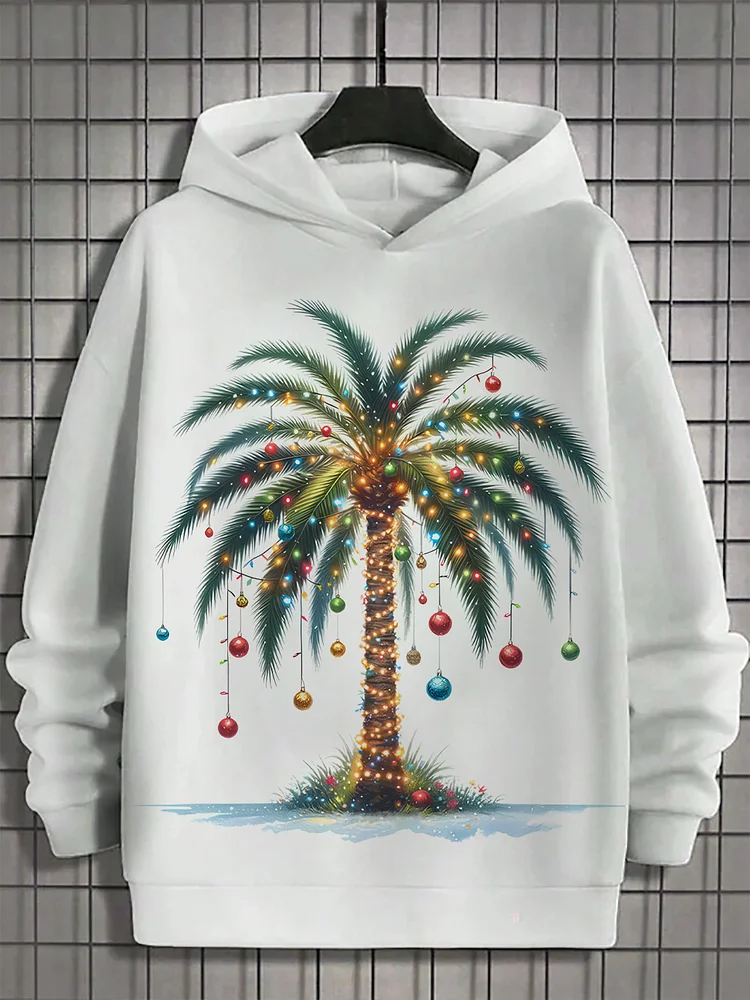 Men's Christmas Lights Balls Tree Graphic Print Casual Hoodie