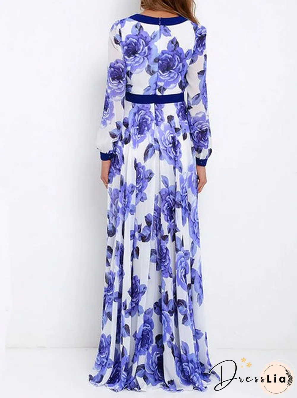 Women'S Dresses Printed Deep V Long Sleeve Swing Dress