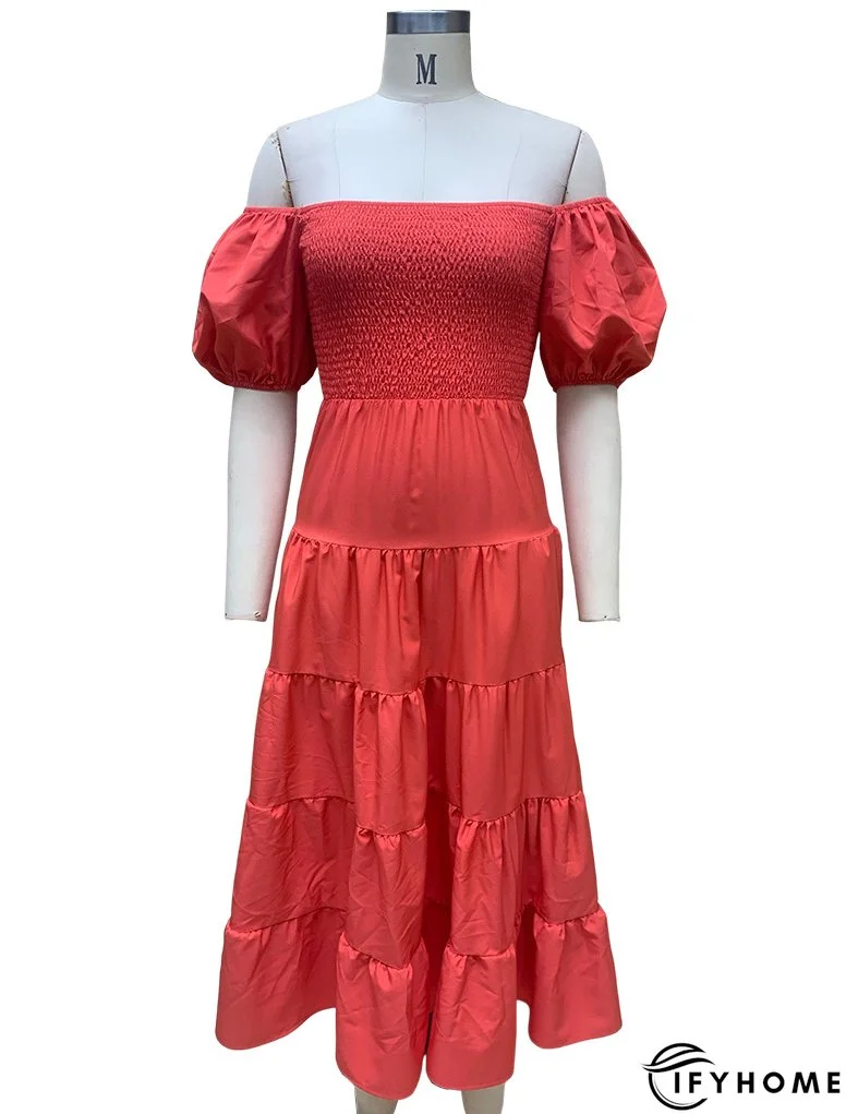 Summer Women's Fashion Loose Off Shoulder Puff Sleeve A-Line Midi Dress | IFYHOME