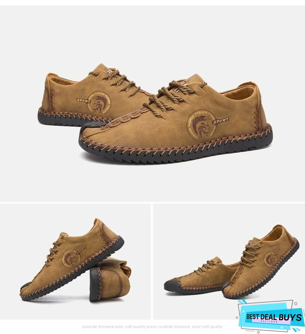Men's Comfortable Casual Loafers Shoes Split Leather Flats Moccasins Shoes