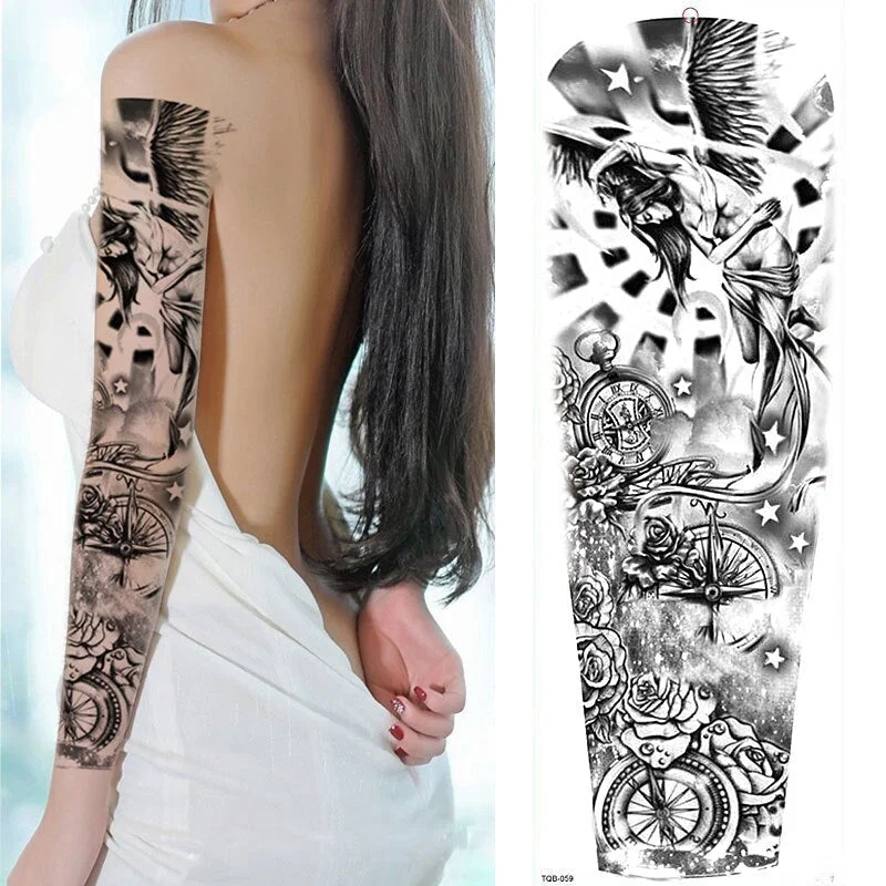 1 Sheets Full Arm Leg Extra Large Temporary Tattoos, Body Art For Men And Women - Wolf,Tiger,Bear,Warrior,Tribal Symbol 515-1