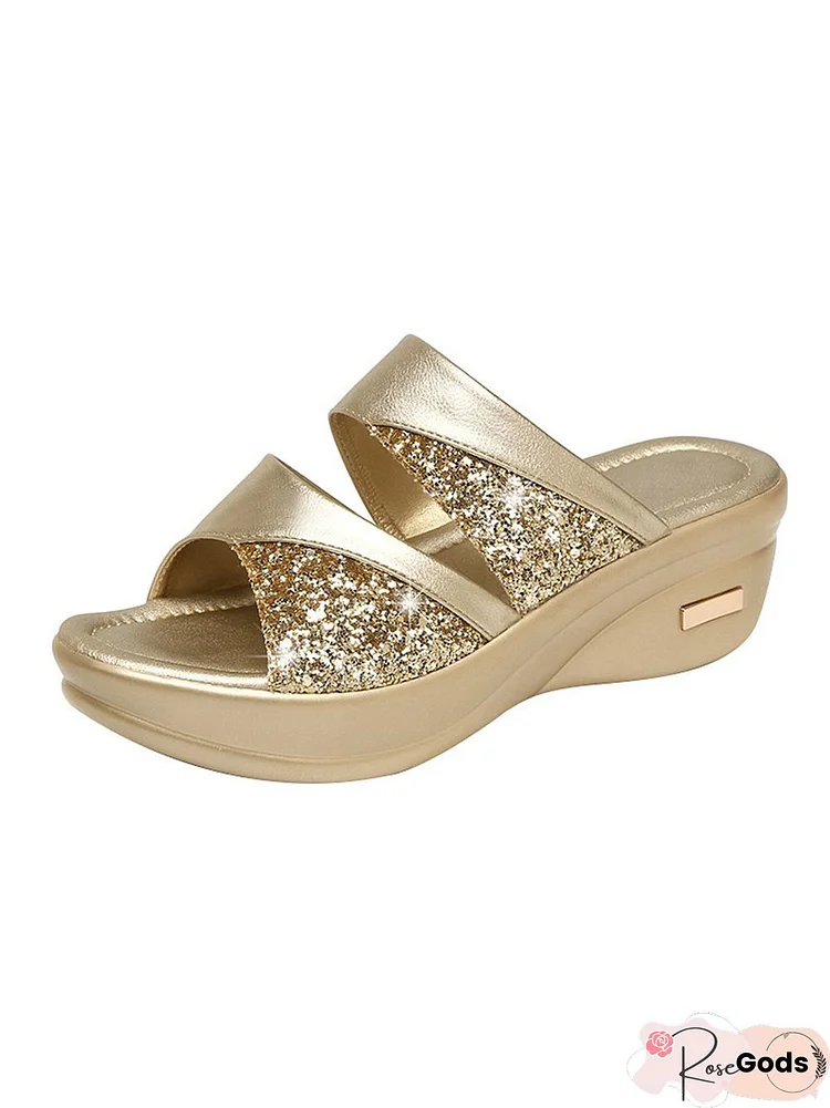 Glitter Shiny Panel Platform Heel Sandals