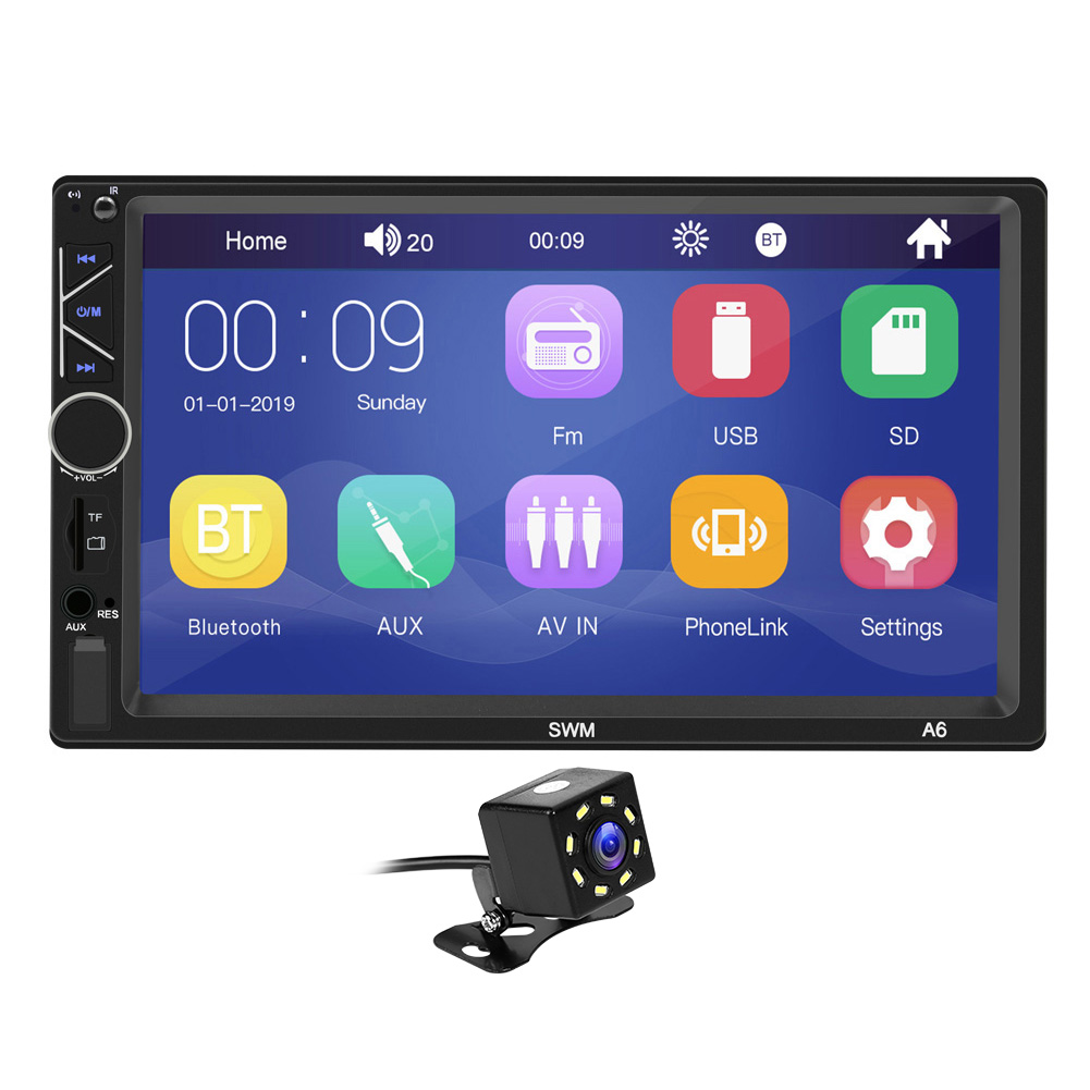 

SWM-A6 2 DIN Car Radio Bluetooth AUX-in TF Card Head Unit + Rearview Camera, 501 Original