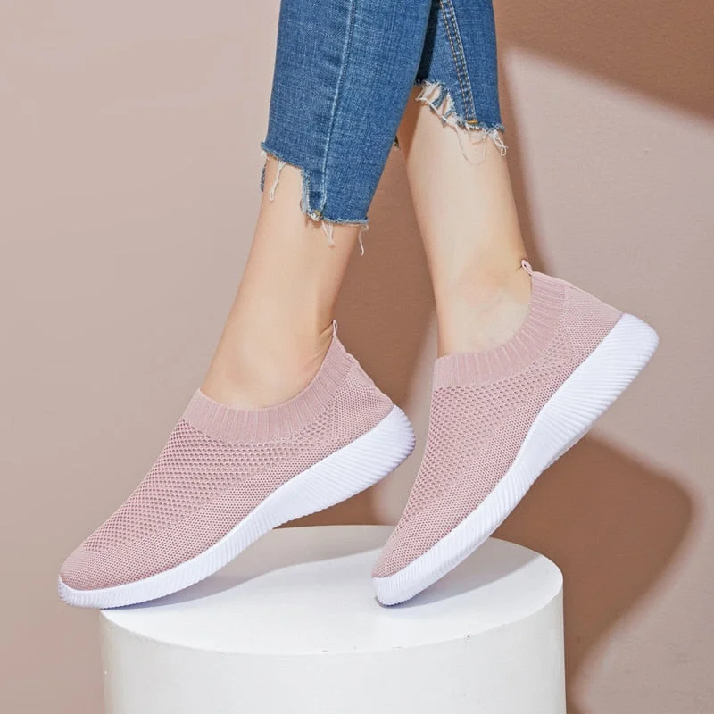 Plus Size 43 Breathable Mesh Platform Sneakers Women Slip on Soft Ladies Casual Running Shoes Woman Knit Sock Shoes Flats