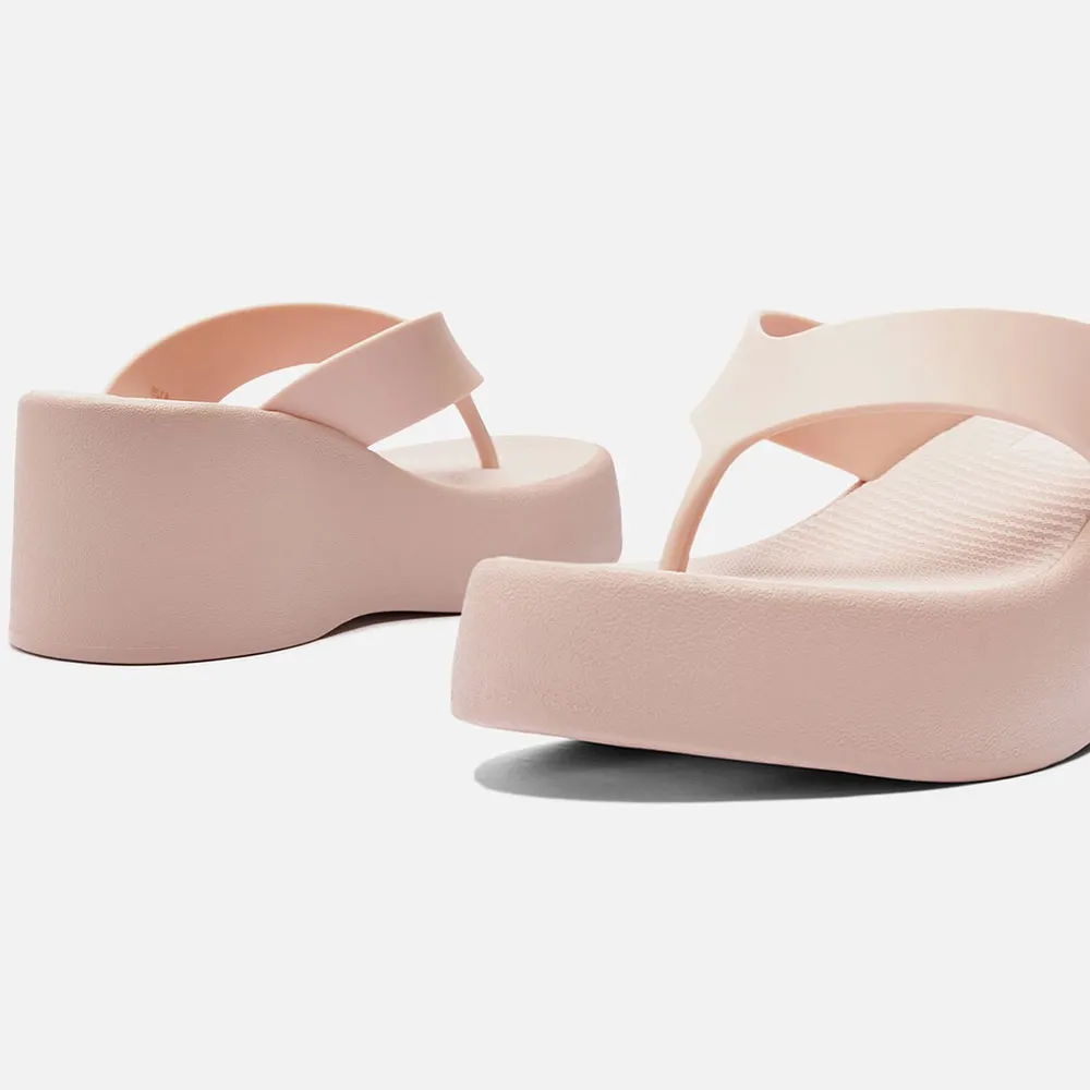 Women's Simple Light Pink Wedge Heel Slip-On Platform Flip Flops
