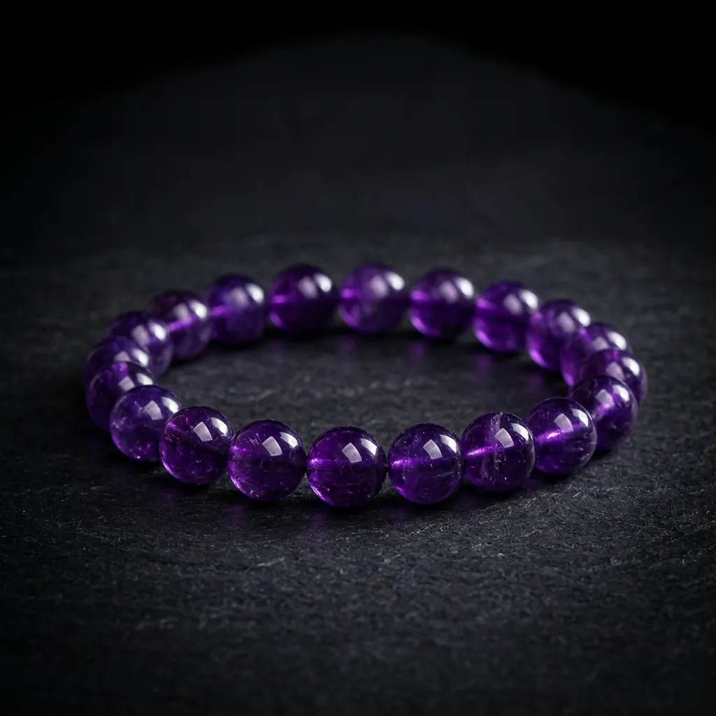 JiStones Amethyst Quartzite Bracelet | Deep Purple Aura & Spiritual Clarity 6mm Minimalist Polish
