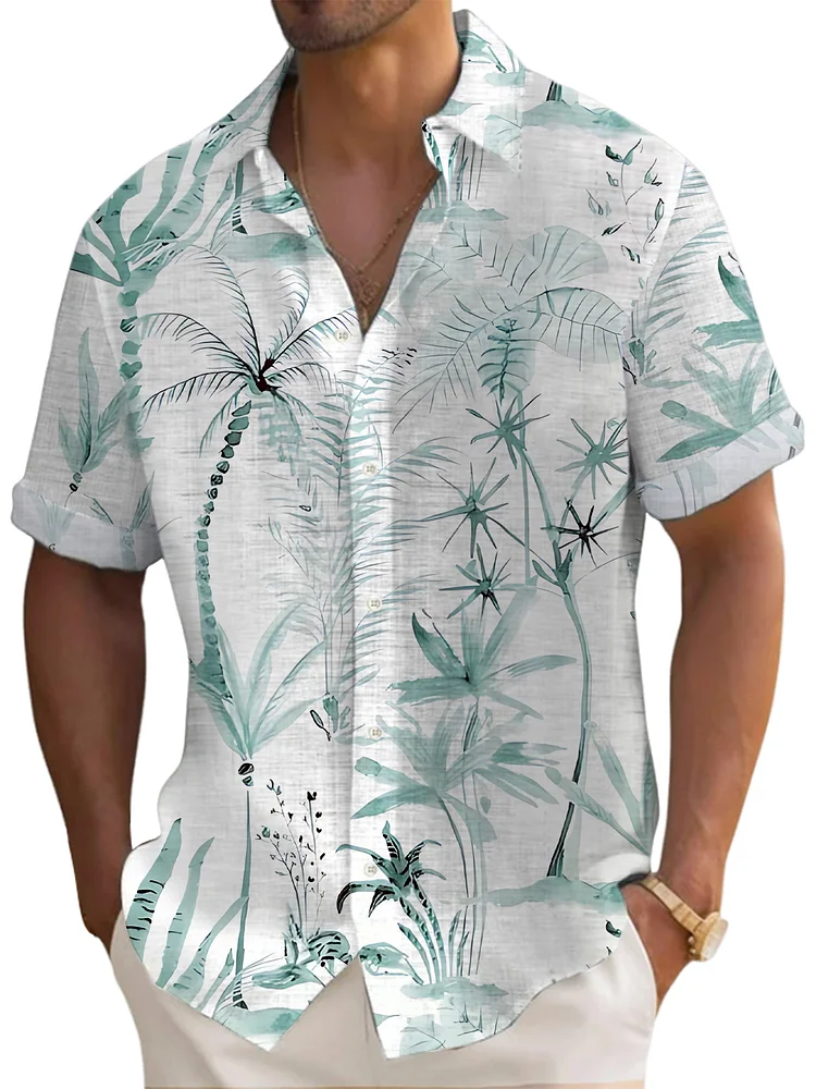 Men's Hawaiian Ink Coconut Print Short Sleeve Shirt