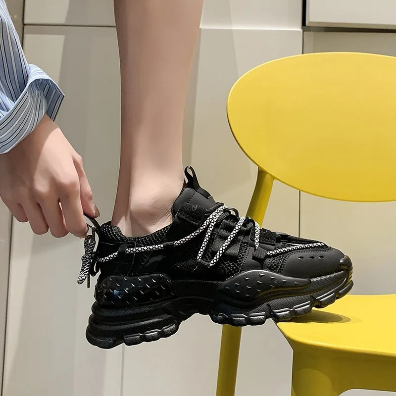 WDHKUN 2021 Women Chunky Sneakers Vulcanize Shoes Korean Fashion New Female Black White Platform Thick Sole Casual Woman Shoe