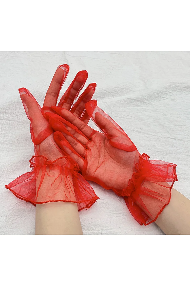 Soild Color See Through Lace Finger Gloves