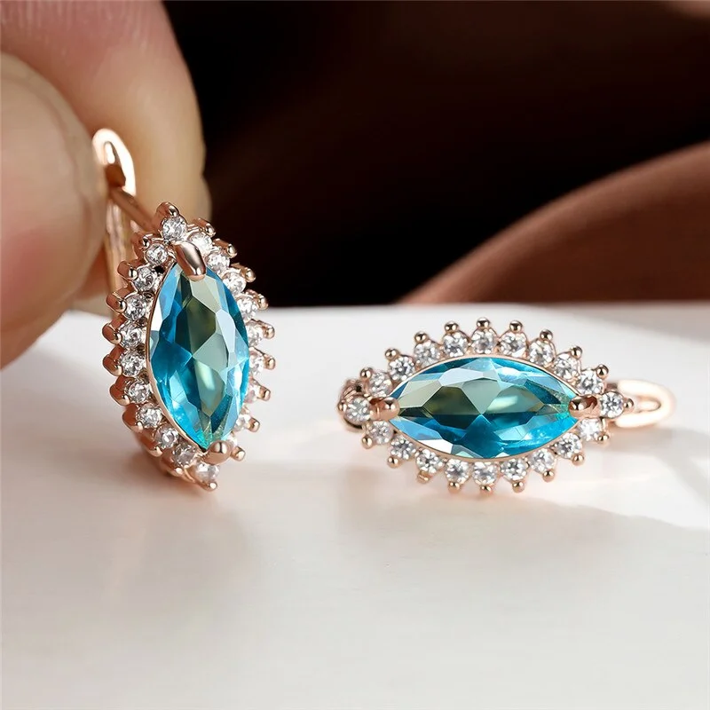 Luxury Female Angel Tear Hoop Earrings Rainbow Crystal Zircon Stone Earrings Rose Gold Color Wedding Earrings For Women