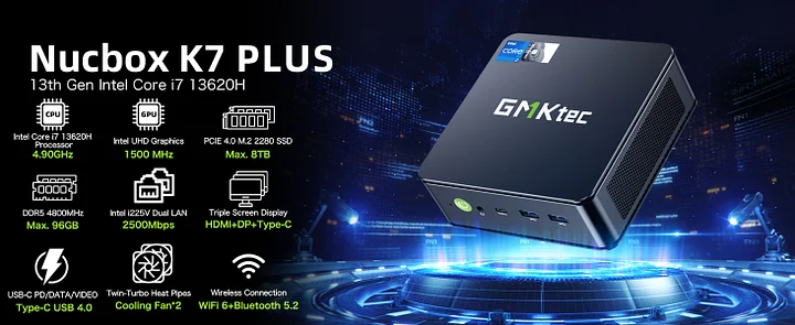 GMKtec 13th Gen Intel Core i7 13620H Mini PC--NucBox K7 PLUS