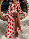 Polka-Dot Floral-Print Puff Sleeves Tunicshang Cover-Ups