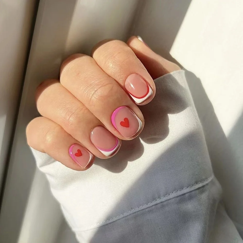 Churchf Churchf Pieces Of Valentine's Day Girl Powder Simple Stripe Short Square Armour Sweet Love Wear Nail Patch