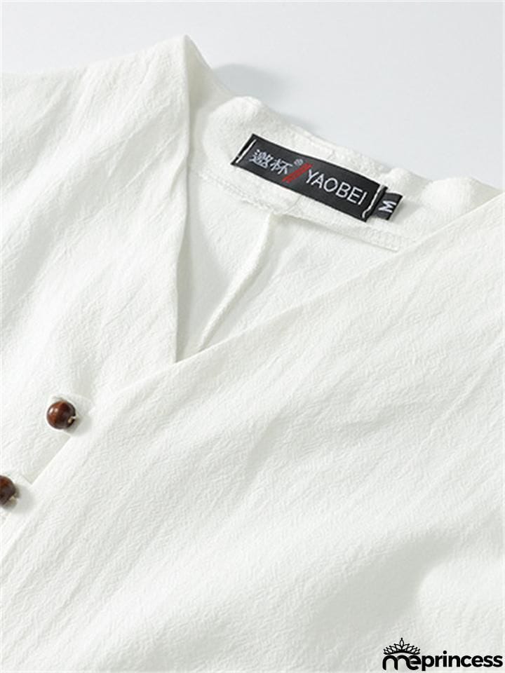 Loose Comfy Retro Print V Neck Short Sleeve T-Shirts