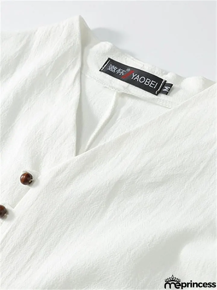 Loose Comfy Retro Print V Neck Short Sleeve T-Shirts