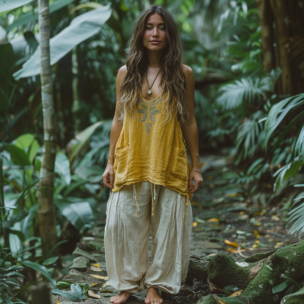 Retro Loose, Comfortable And Breathable Ethnic Style Linen V-neck Suspender Sleeveless Top