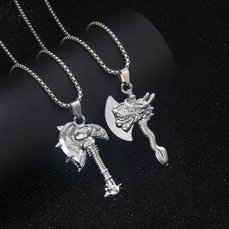 Hip-Hop Punk Axe 201 Stainless Steel Zinc Alloy Square Pearl Chain Pendant Necklaces