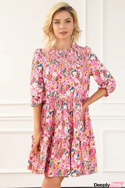 Floral Smocked Flounce Sleeve Mini Dress