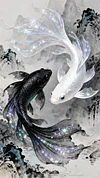 Luxury AB Velvet Diamond Painting Kit - Black and white goldfish