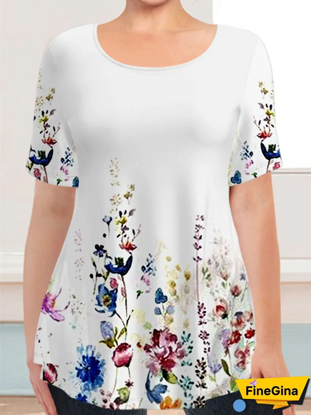 Women's Gradient Graphic Pattern Solid Color Scoop Neck Short Sleeve Top