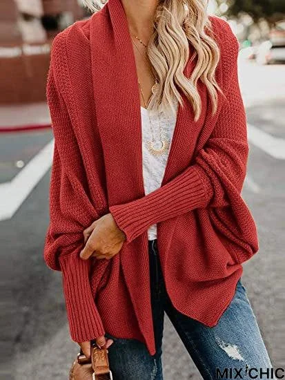 Soft Waxy Long Sleeved Cardigan Lapel Casual Loose Knitted Sweater