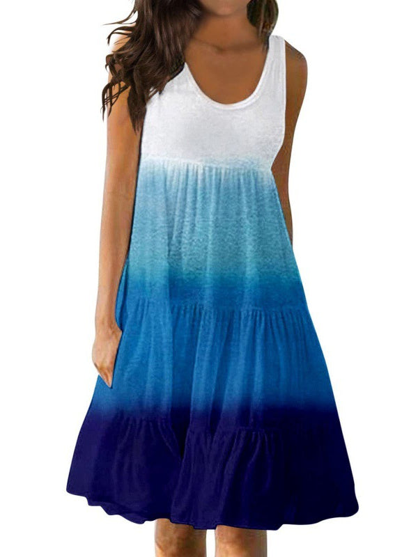 Women's Casual U-neck Sleeveless Printed Loose Patchwork Dress