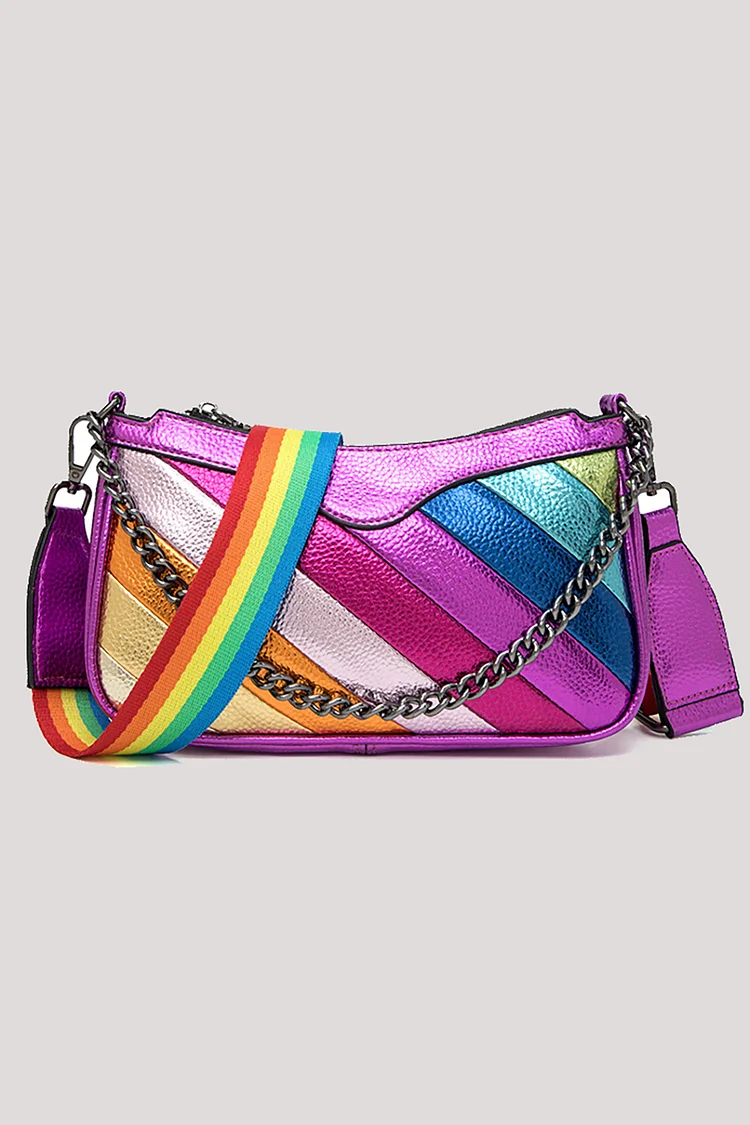 Fashion Rainbow Colorblock Zipper Chain Shoulder Bags
