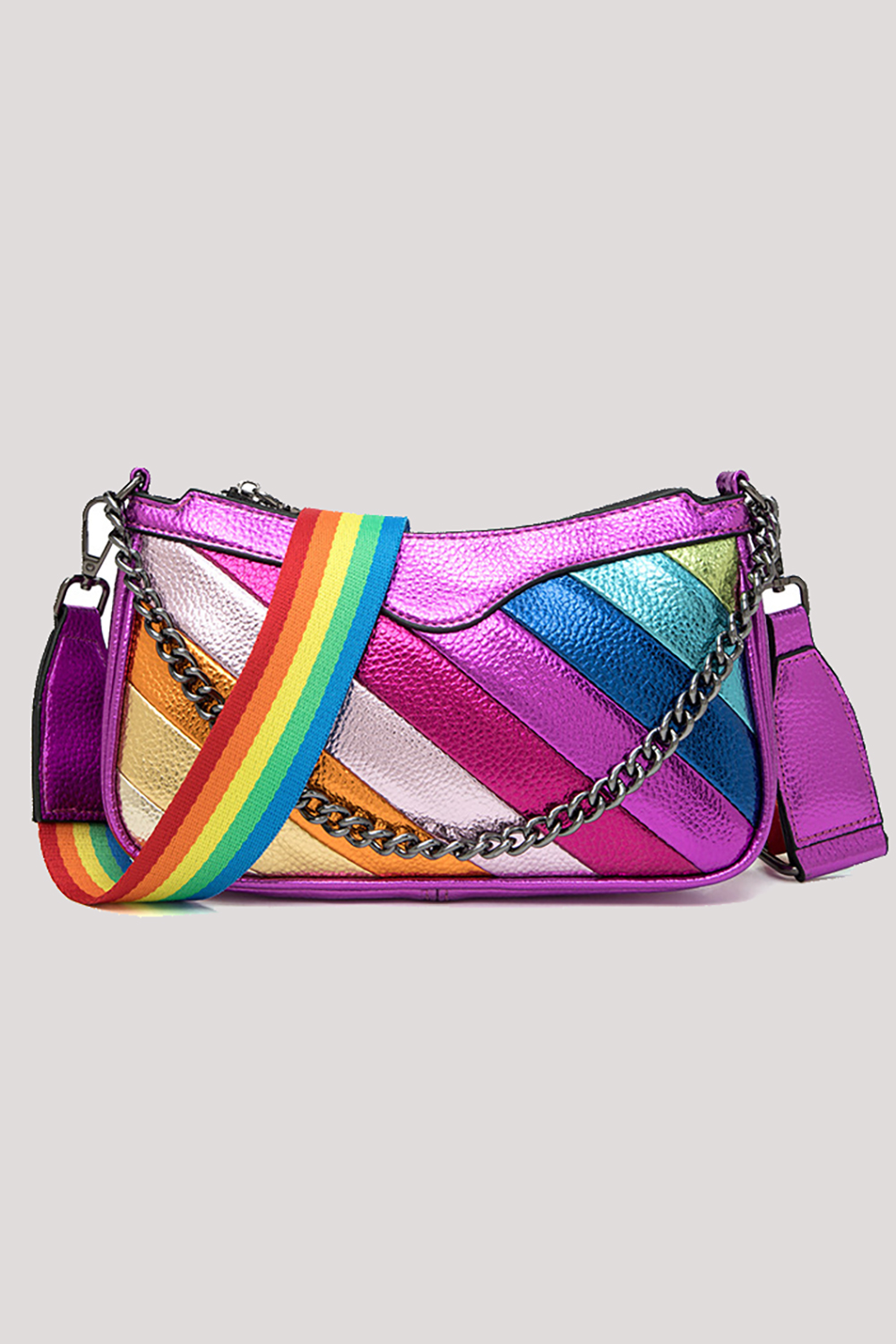 Fashion Rainbow Colorblock Zipper Chain Shoulder Bags