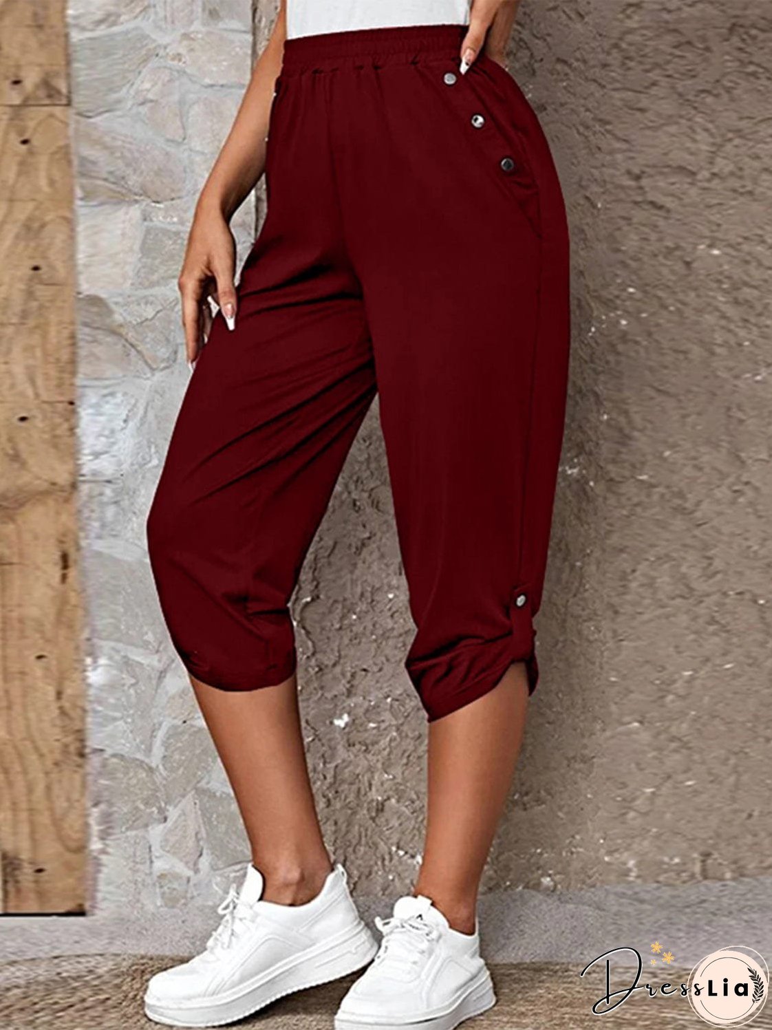 Full Size Roll-Tab Capris Pants