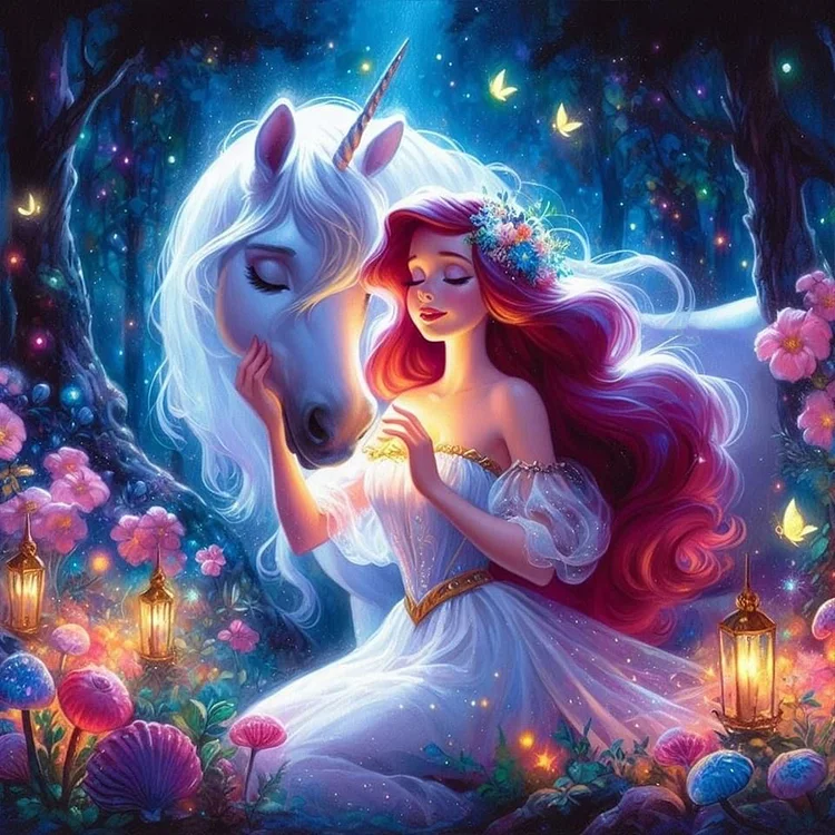 Ariel And The White Horse 40*40CM (Canvas) Full Round Drill Diamond Painting gbfke