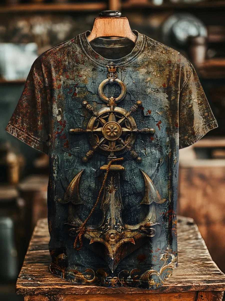 Eagerlys Retro Nautical Anchor Art Print T-shirt Eagerlys