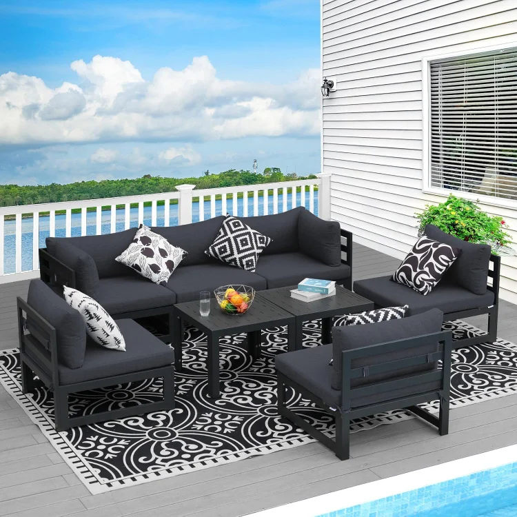 8 Piece Extra Large Outdoor Aluminum Furniture Set with Table, 29'' Deep & Wide Seated Patio Conversations