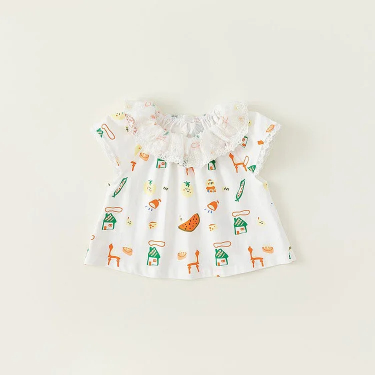 Toddler Girl Lace Collar Graffiti Tee