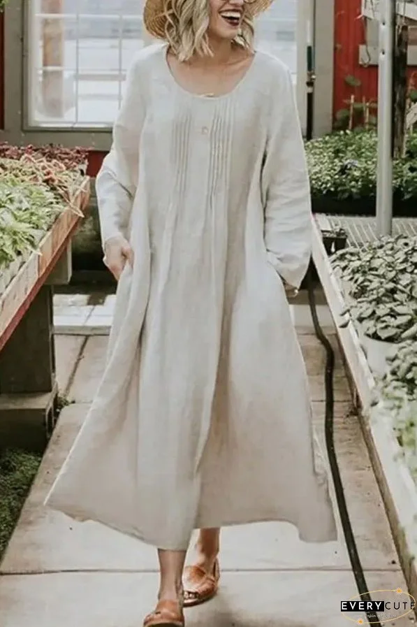 Round Neck Casual Loose Solid Color Long Sleeve Maxi Dress