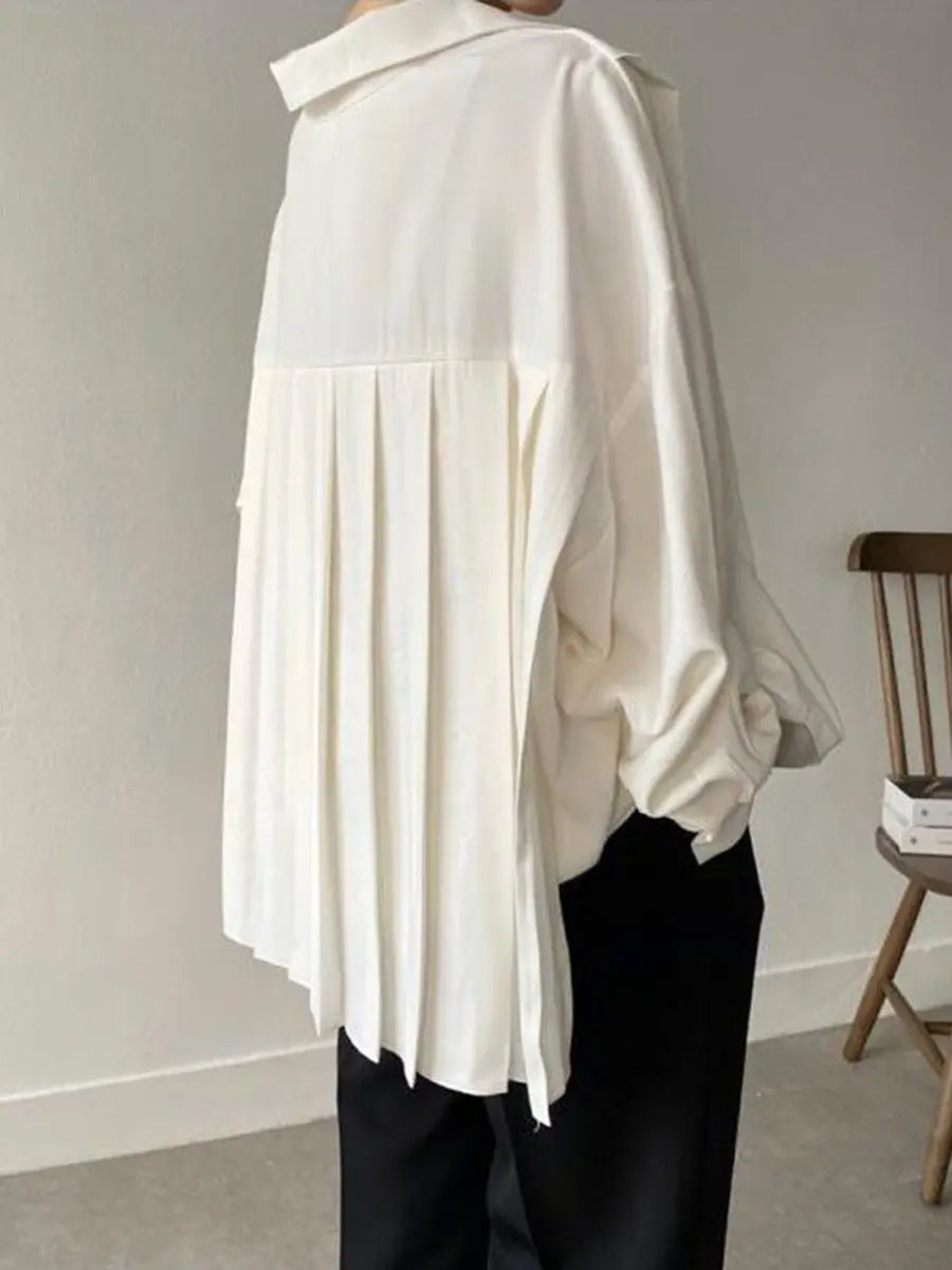 Turndown Collar Back Pleated Blouses