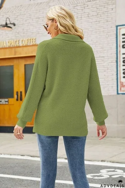 Ribbed Johnny Collar Pullover Sweater